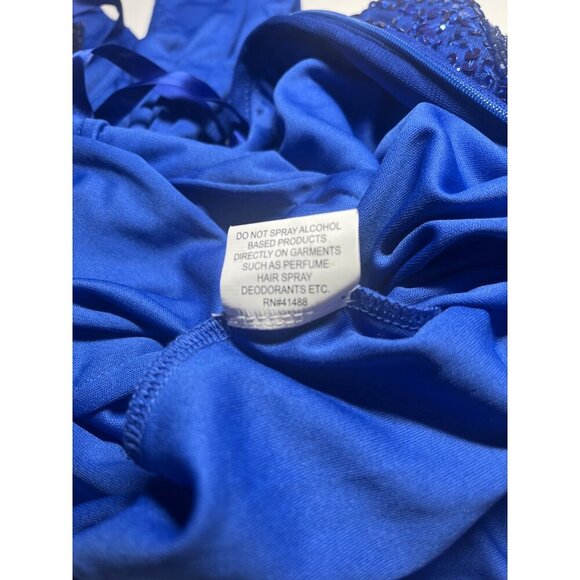 Mac Duggal Sequined Mini Dress NEW Cobalt Blue One Shoulder Fringe Hem Size 6 - Picture 11 of 13